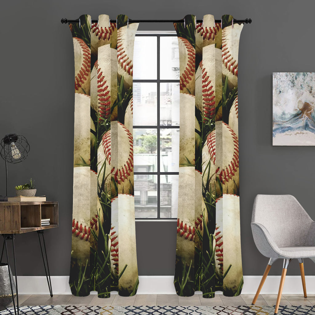 Baseballs On Field Print Curtain