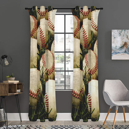 Baseballs On Field Print Curtain