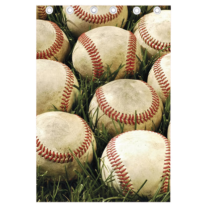 Baseballs On Field Print Curtain