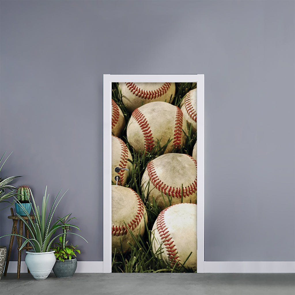 Baseballs On Field Print Door Sticker