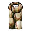 Baseballs On Field Print Double Neoprene Wine Tote