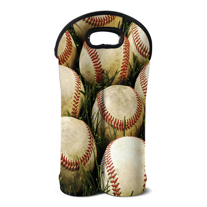 Baseballs On Field Print Double Neoprene Wine Tote