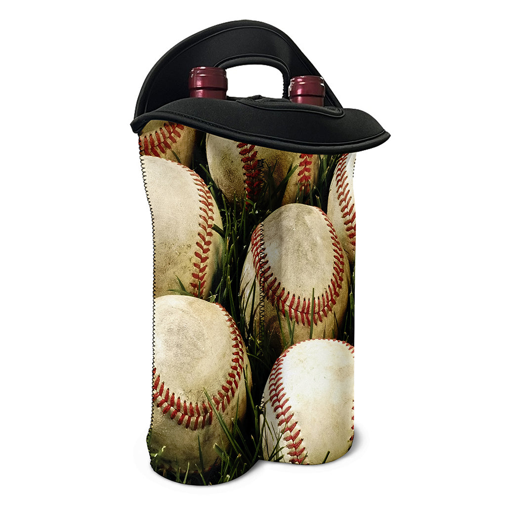 Baseballs On Field Print Double Neoprene Wine Tote