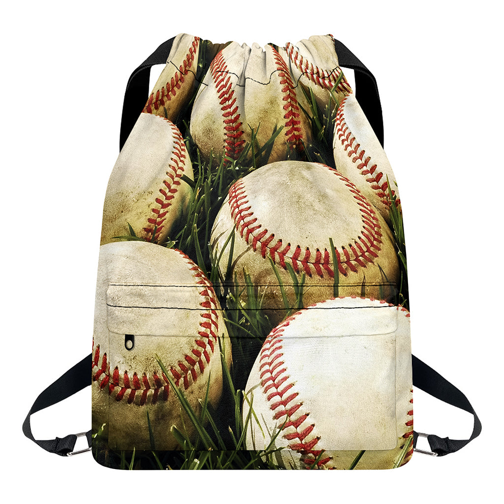 Baseballs On Field Print Drawstring Backpack
