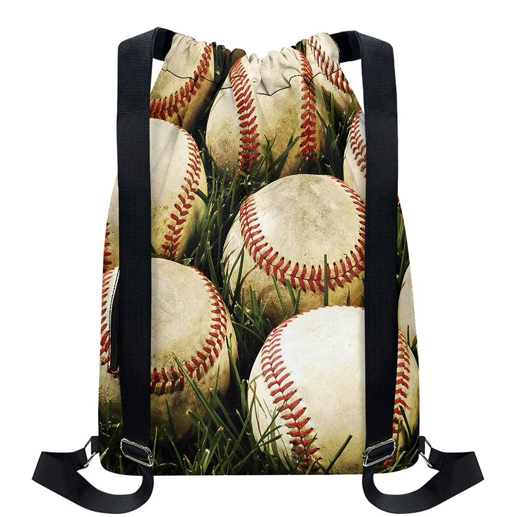 Baseballs On Field Print Drawstring Backpack