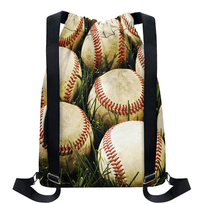 Baseballs On Field Print Drawstring Backpack
