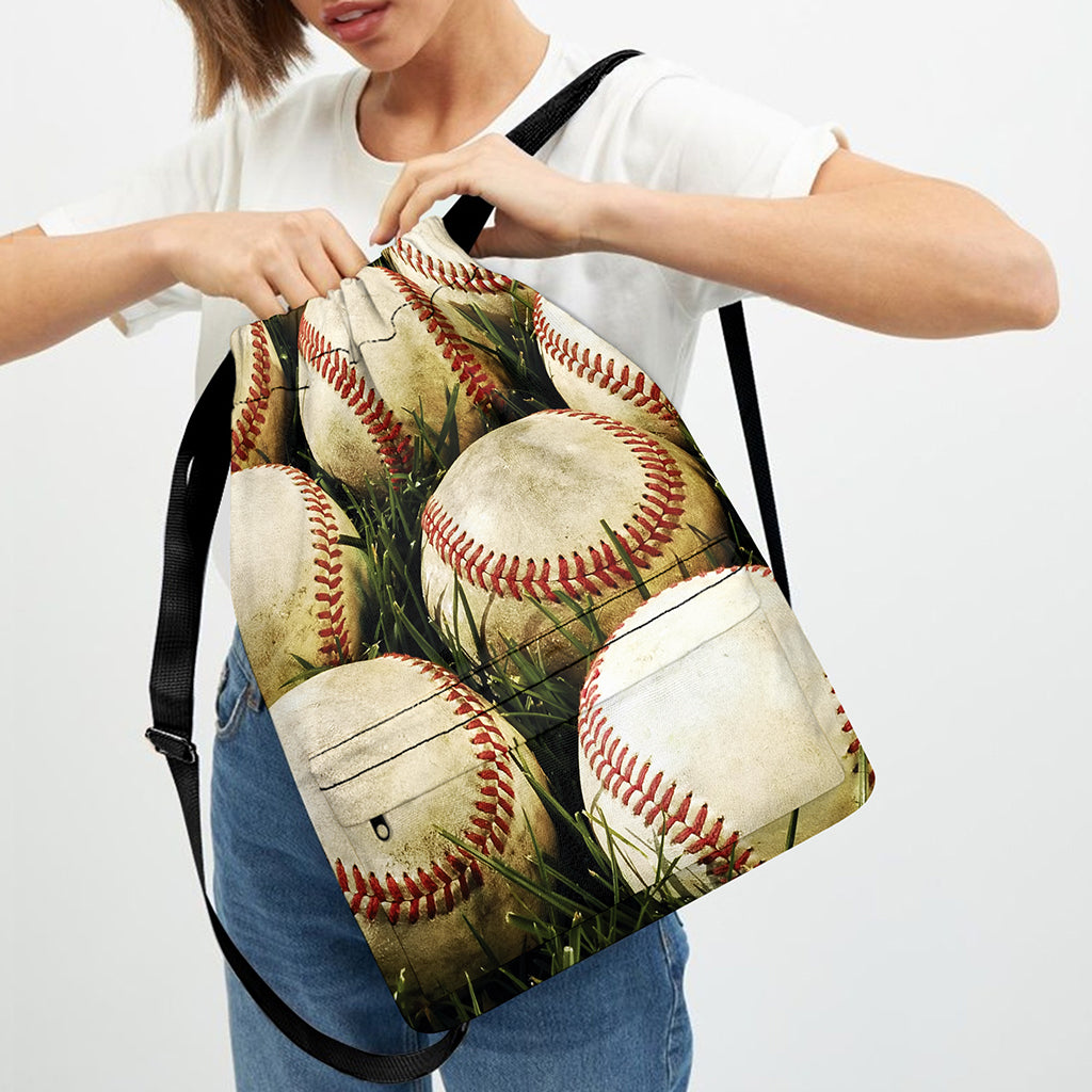 Baseballs On Field Print Drawstring Backpack