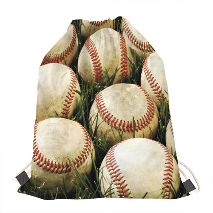 Baseballs On Field Print Drawstring Bag