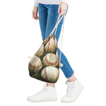 Baseballs On Field Print Drawstring Bag