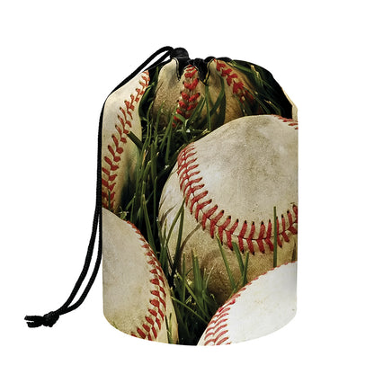 Baseballs On Field Print Drawstring Makeup Bag