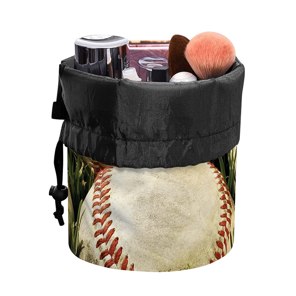 Baseballs On Field Print Drawstring Makeup Bag