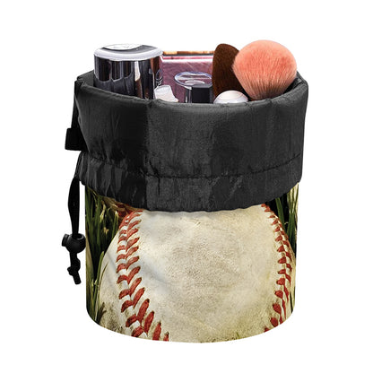 Baseballs On Field Print Drawstring Makeup Bag