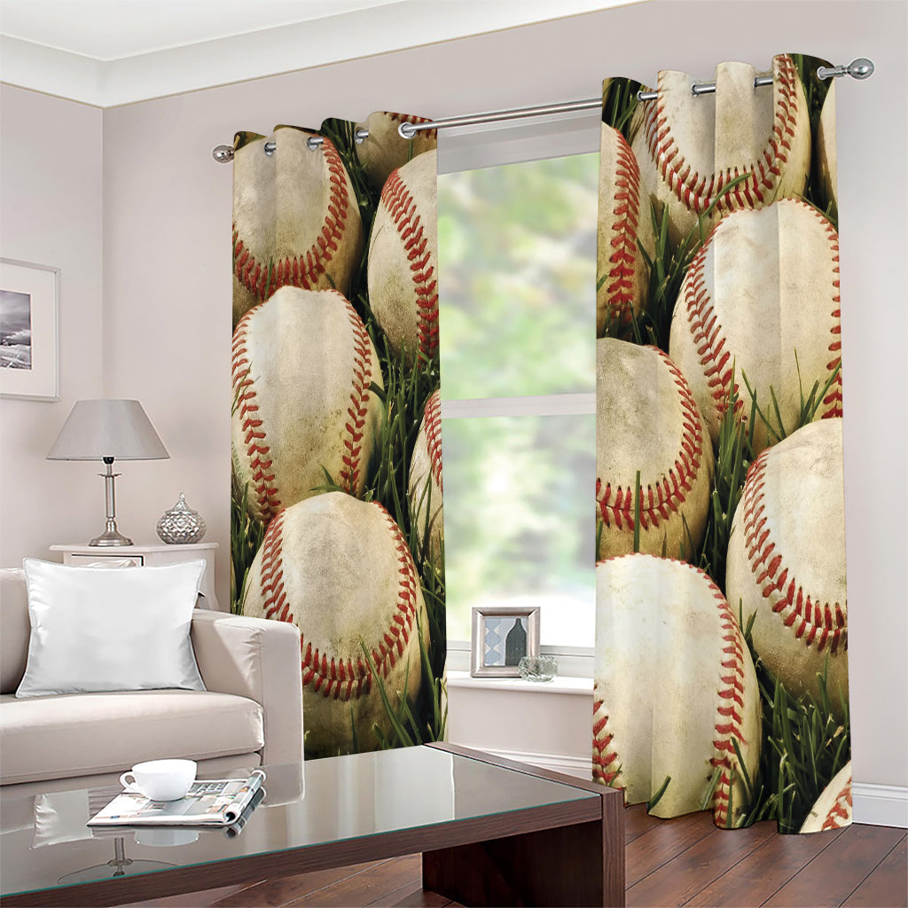 Baseballs On Field Print Extra Wide Grommet Curtains