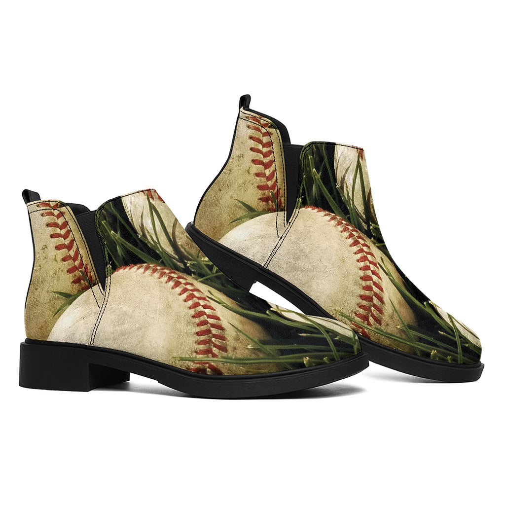 Baseballs On Field Print Flat Ankle Boots