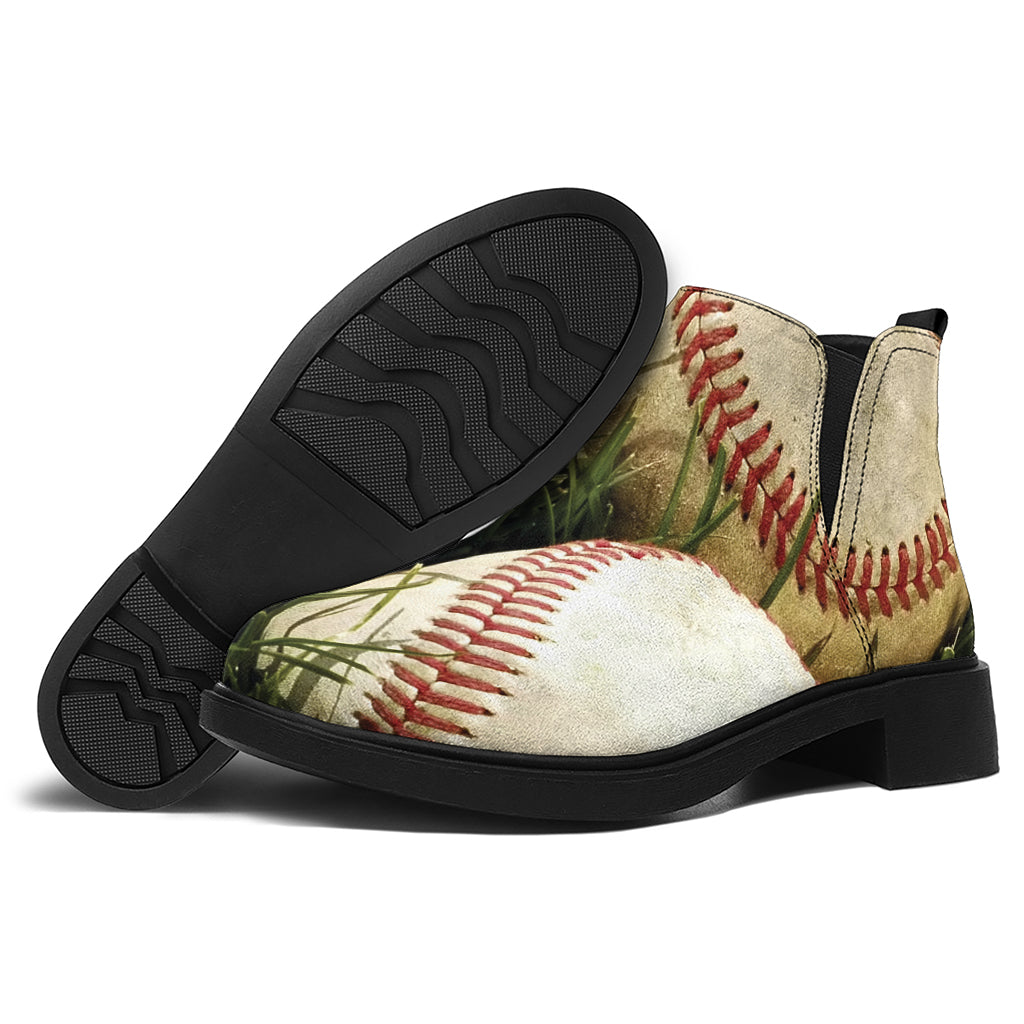 Baseballs On Field Print Flat Ankle Boots