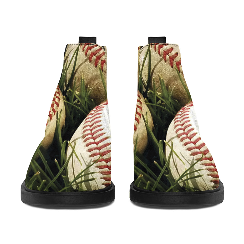 Baseballs On Field Print Flat Ankle Boots
