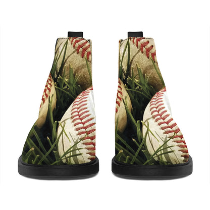 Baseballs On Field Print Flat Ankle Boots