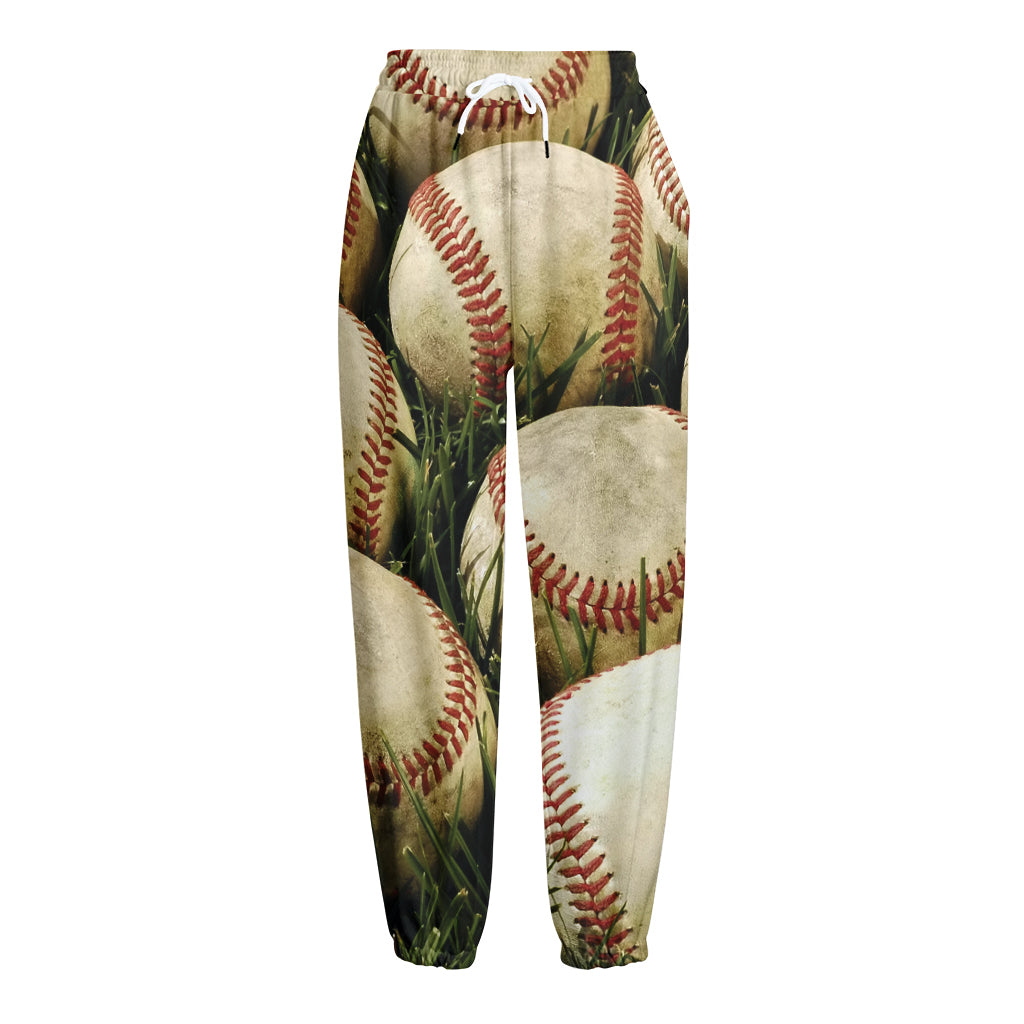 Baseballs On Field Print Fleece Lined Knit Pants