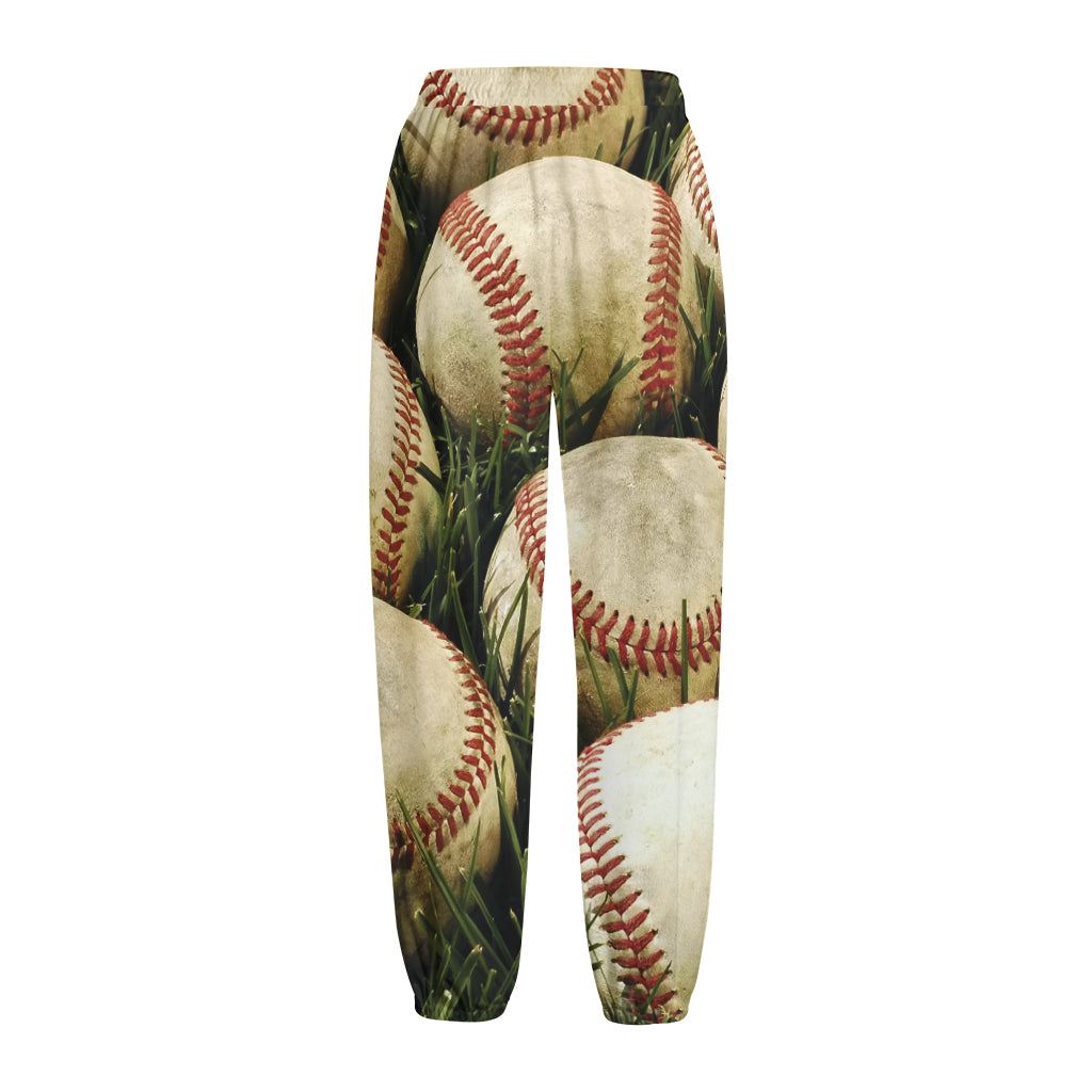 Baseballs On Field Print Fleece Lined Knit Pants