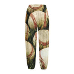 Baseballs On Field Print Fleece Lined Knit Pants