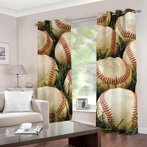 Baseballs On Field Print Grommet Curtains