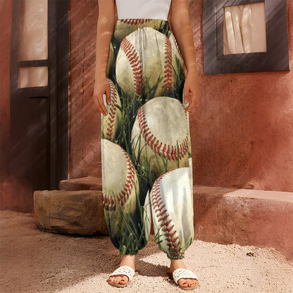 Baseballs On Field Print Harem Pants