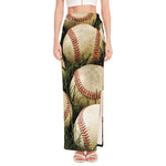 Baseballs On Field Print High Slit Maxi Skirt