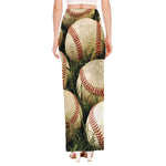 Baseballs On Field Print High Slit Maxi Skirt