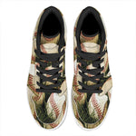 Baseballs On Field Print High Top Leather Sneakers