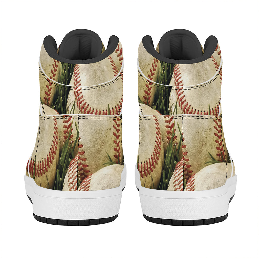 Baseballs On Field Print High Top Leather Sneakers