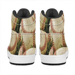Baseballs On Field Print High Top Leather Sneakers