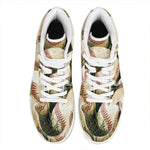 Baseballs On Field Print High Top Leather Sneakers