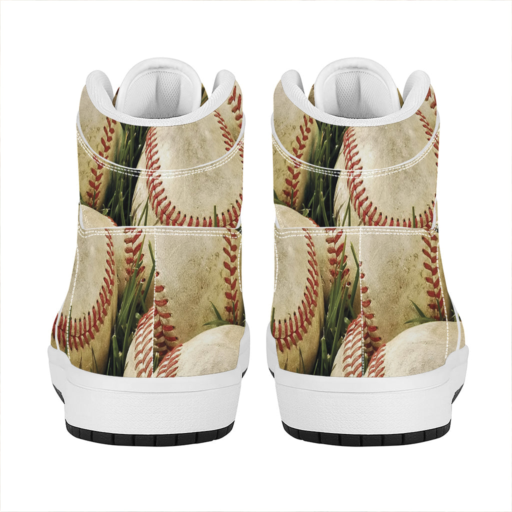 Baseballs On Field Print High Top Leather Sneakers