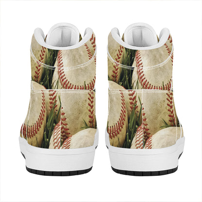 Baseballs On Field Print High Top Leather Sneakers