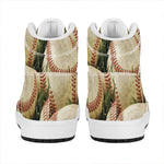 Baseballs On Field Print High Top Leather Sneakers