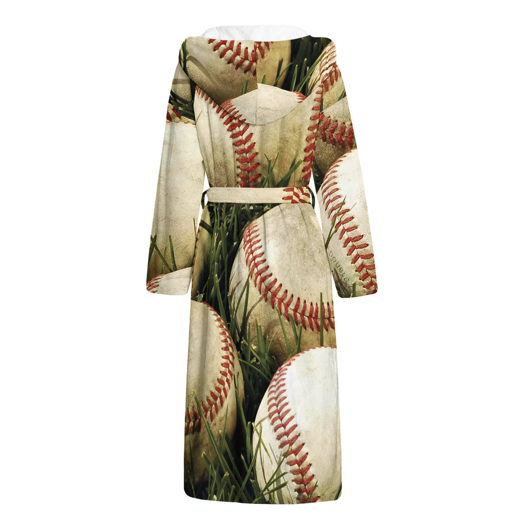 Baseballs On Field Print Hooded Bathrobe