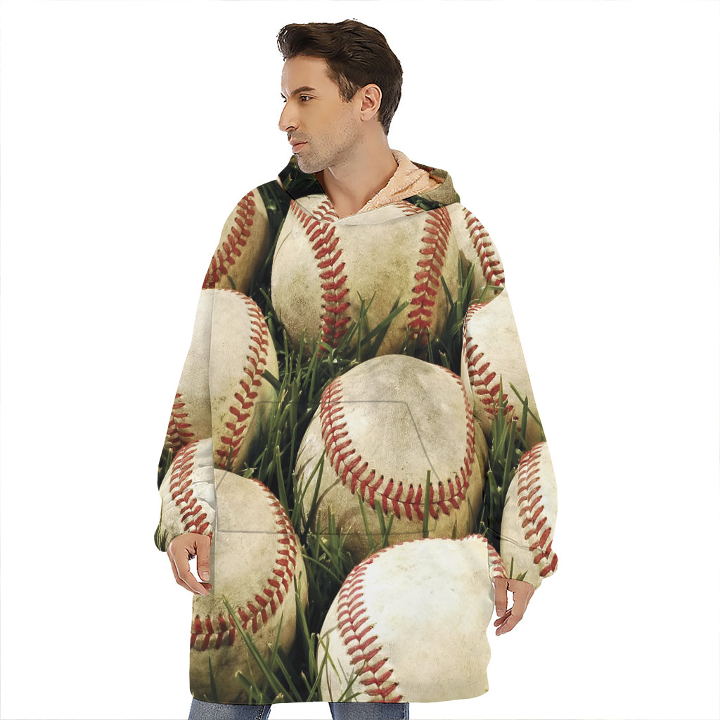 Baseballs On Field Print Hoodie Blanket