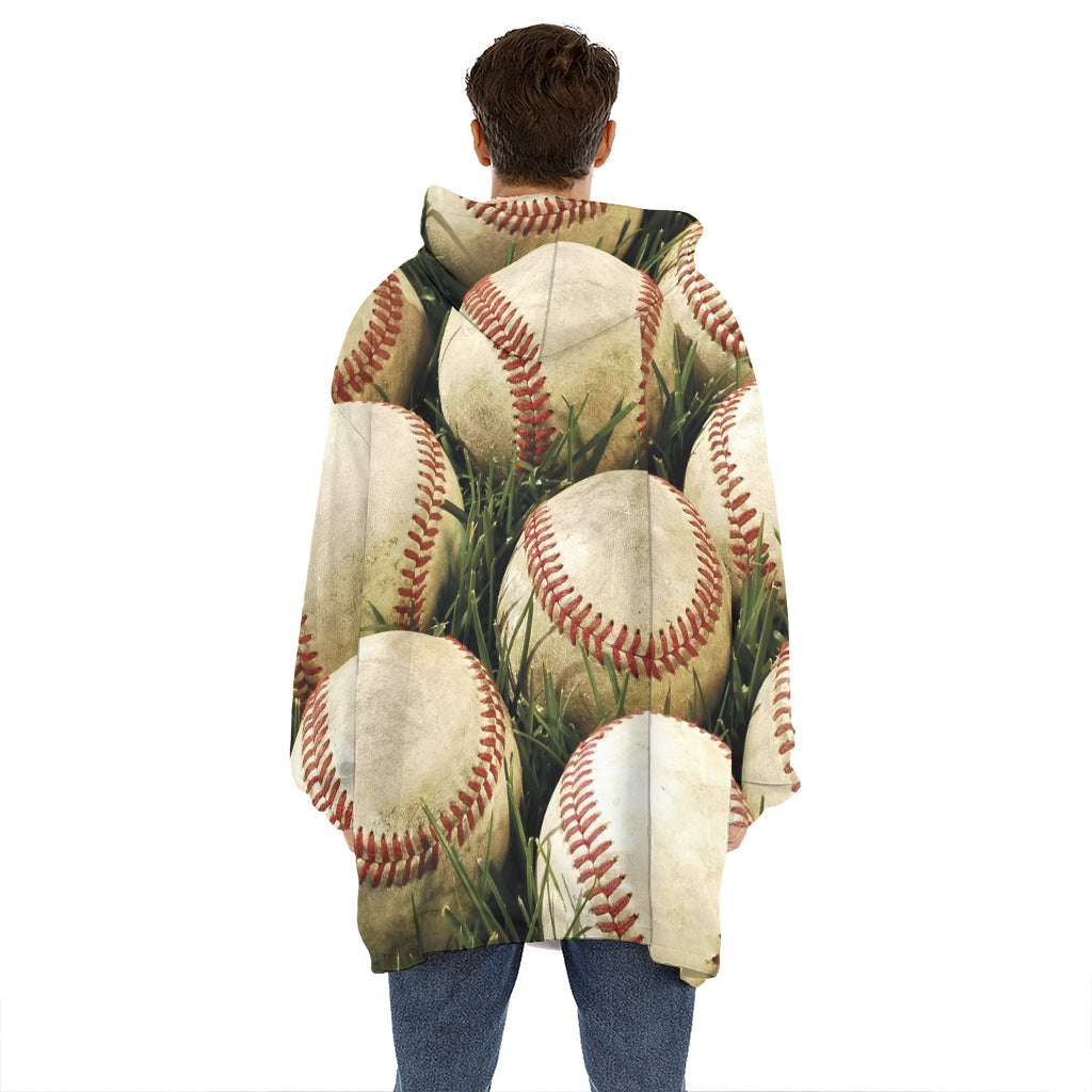Baseballs On Field Print Hoodie Blanket