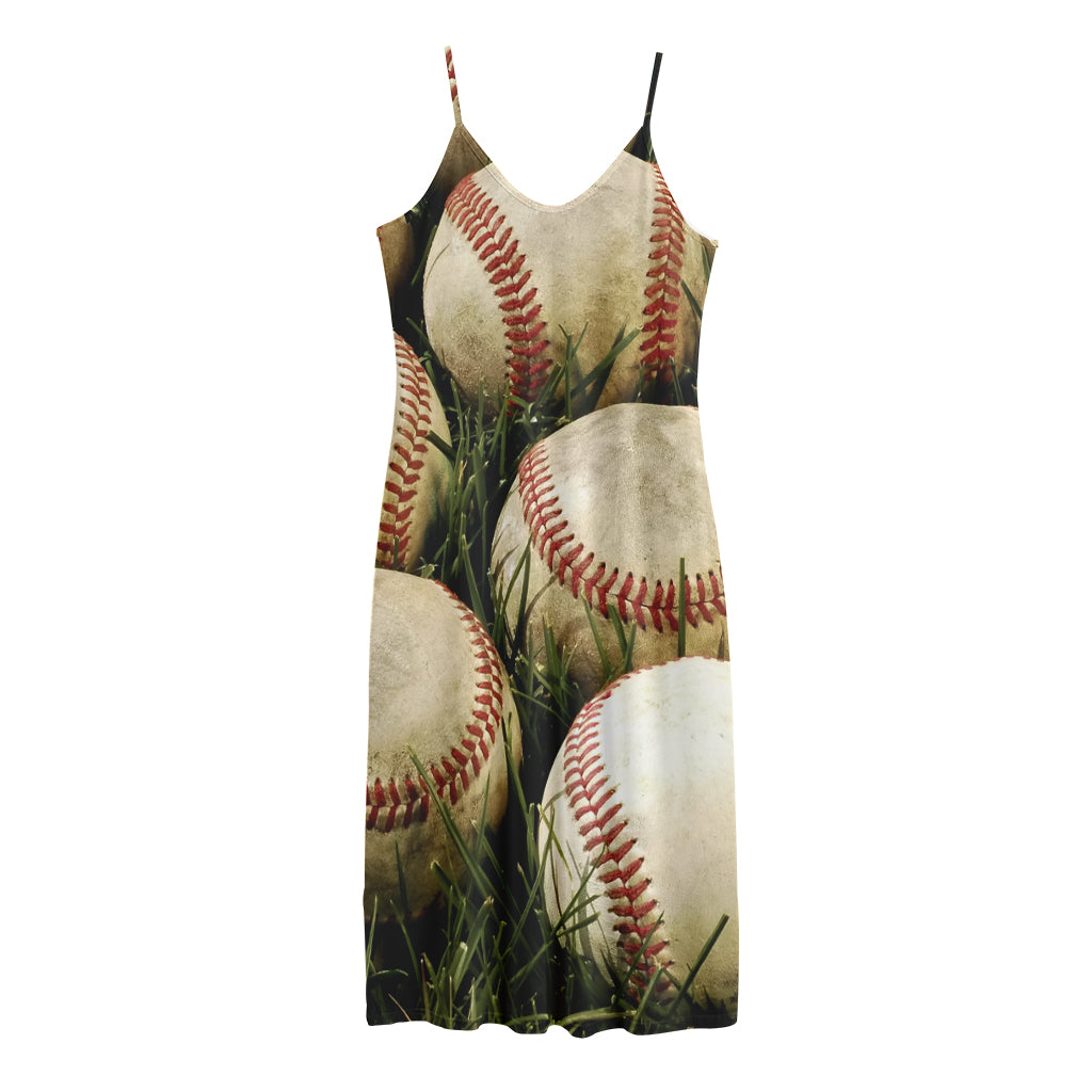 Baseballs On Field Print Jersey Midi Cami Dress