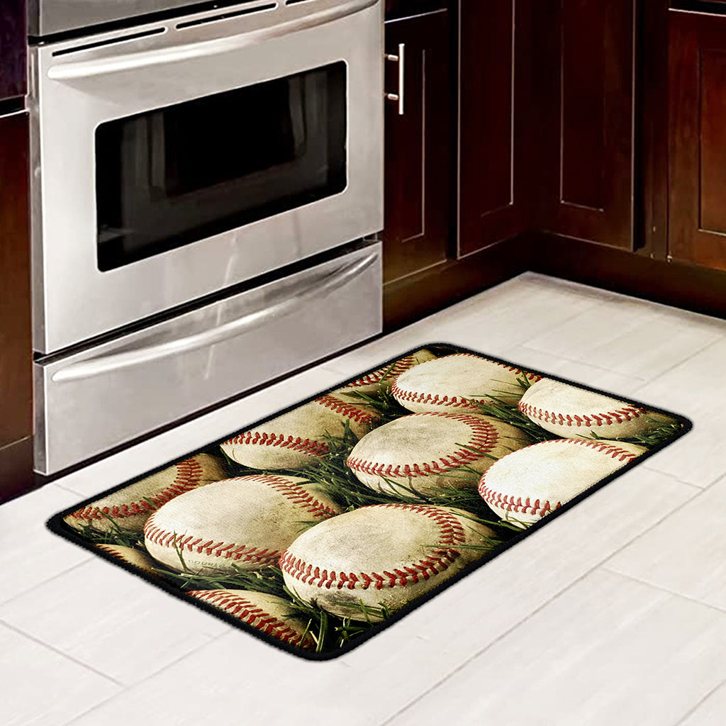 Baseballs On Field Print Kitchen Mat