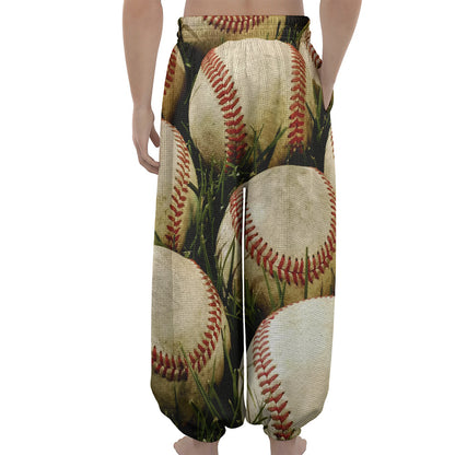 Baseballs On Field Print Lantern Pants