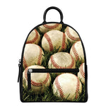 Baseballs On Field Print Leather Backpack