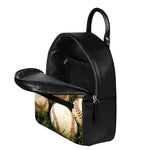 Baseballs On Field Print Leather Backpack