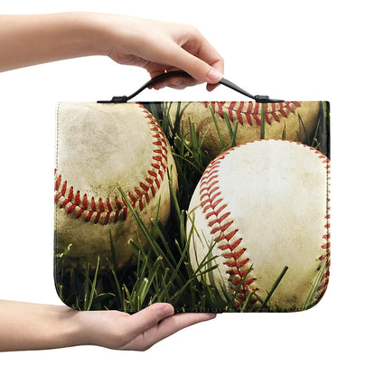Baseballs On Field Print Leather Bible Cover