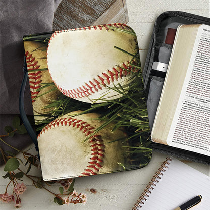Baseballs On Field Print Leather Bible Cover