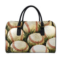Baseballs On Field Print Leather Duffel Bag