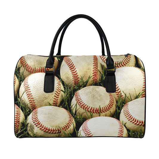 Baseballs On Field Print Leather Duffle Bag