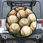 Baseballs On Field Print Leather Spare Tire Cover