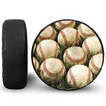 Baseballs On Field Print Leather Spare Tire Cover