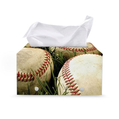 Baseballs On Field Print Leather Tissue Box Cover